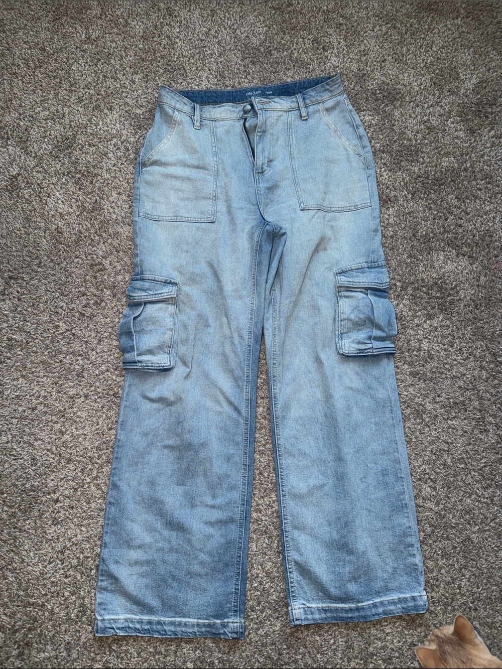 Light Blue Wide-Leg Cargo Jeans for Women - Casual Flare Fit